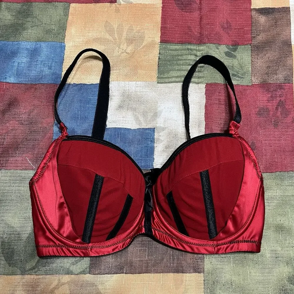 Parfait 32E Bra Black Red Charlotte Balconette Underwire Back Closure